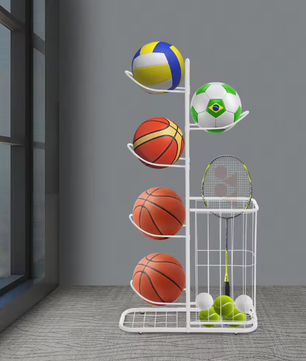 5-Laags Sport Ballenrek – Vrijstaand Opbergrek met Mand voor Garage en Gym