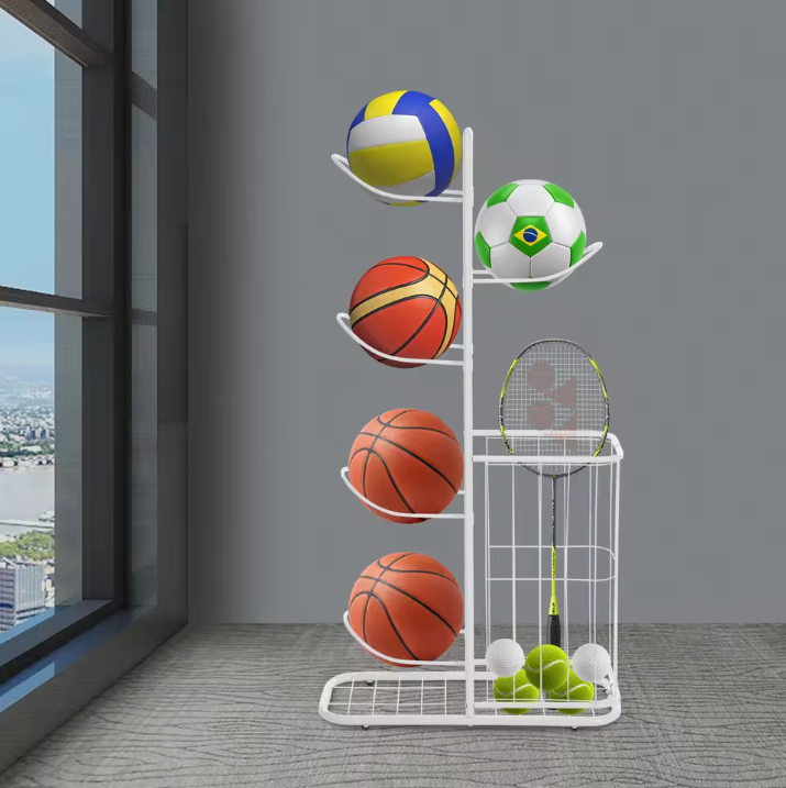 5-Laags Sport Ballenrek – Vrijstaand Opbergrek met Mand voor Garage en Gym