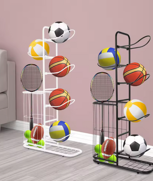 5-Laags Sport Ballenrek – Vrijstaand Opbergrek met Mand voor Garage en Gym