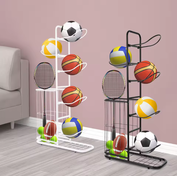 5-Laags Sport Ballenrek – Vrijstaand Opbergrek met Mand voor Garage en Gym