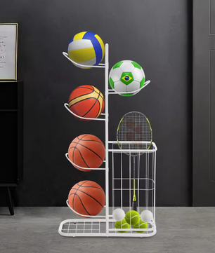 5-Laags Sport Ballenrek – Vrijstaand Opbergrek met Mand voor Garage en Gym