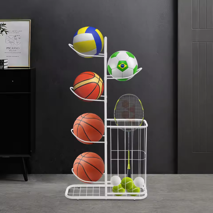5-Laags Sport Ballenrek – Vrijstaand Opbergrek met Mand voor Garage en Gym