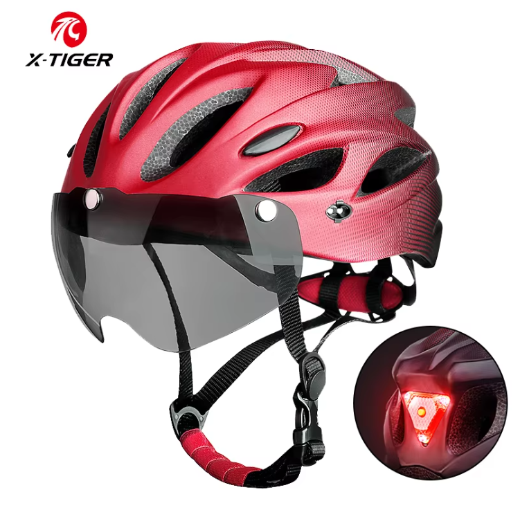 Fietshelm voor Volwassenen met LED Achterlicht en Afneembare Bril – Lichtgewicht en Ademend, Geschikt voor Hoofdomtrek 58–62 cm