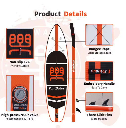 Opblaasbaar SUP Board 335 cm – Stabiel Touring Paddle Board met 3 Vinnen en Waterdichte Tas