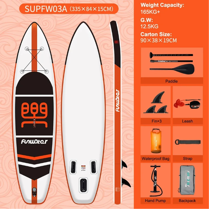 Opblaasbaar SUP Board 335 cm – Stabiel Touring Paddle Board met 3 Vinnen en Waterdichte Tas