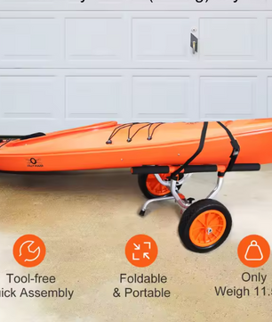 Kajak Transportkar – Opvouwbare Kano Trolley met Massieve Wielen en Verstelbare Breedte tot 44 cm