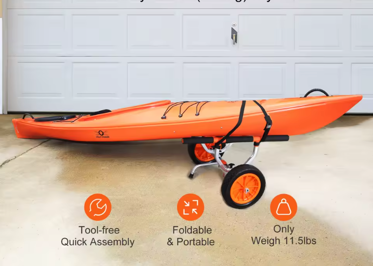 Kajak Transportkar – Opvouwbare Kano Trolley met Massieve Wielen en Verstelbare Breedte tot 44 cm