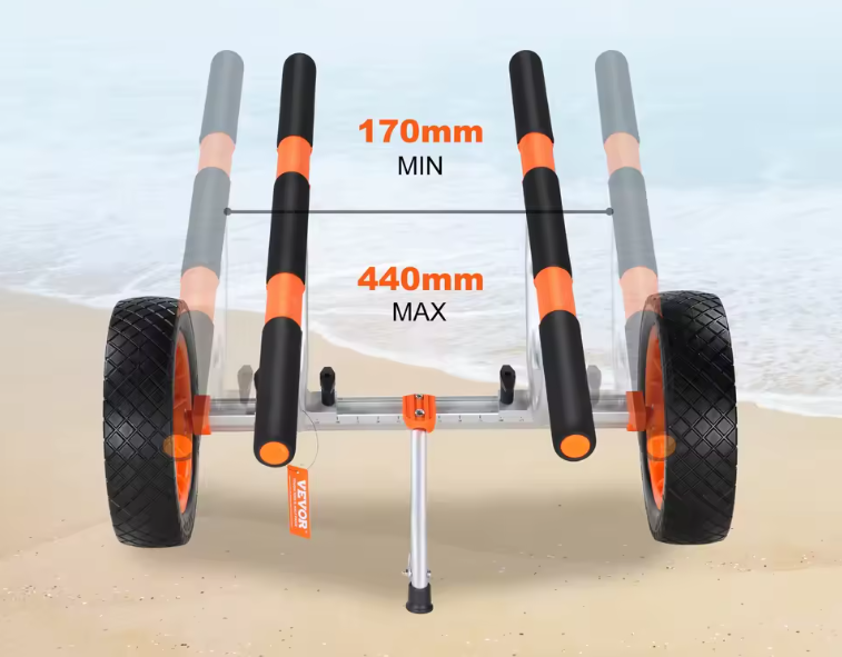 Kajak Transportkar – Opvouwbare Kano Trolley met Massieve Wielen en Verstelbare Breedte tot 44 cm