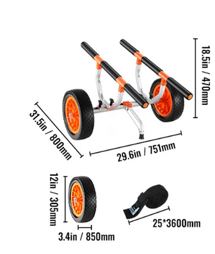 Kajak Transportkar – Opvouwbare Kano Trolley met Massieve Wielen en Verstelbare Breedte tot 44 cm