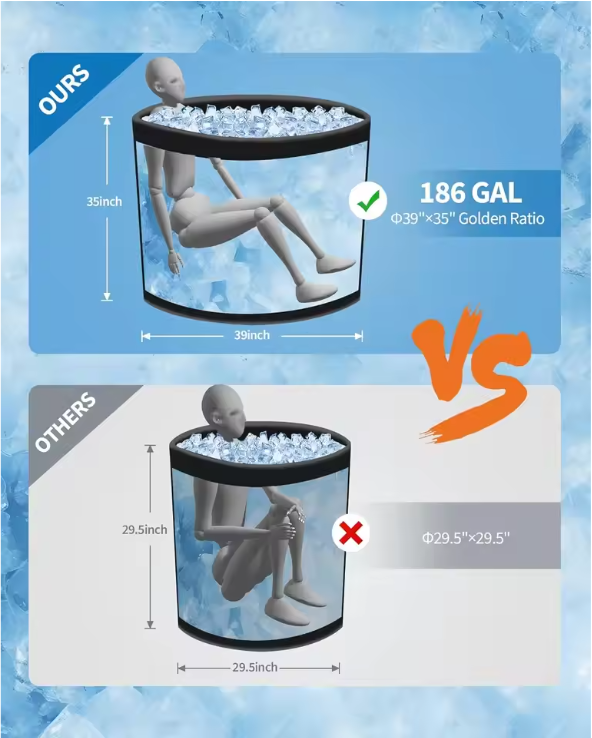 Opblaasbaar IJsbad 186 Gallon – Koud Water Bad met Pomp en Deksel
