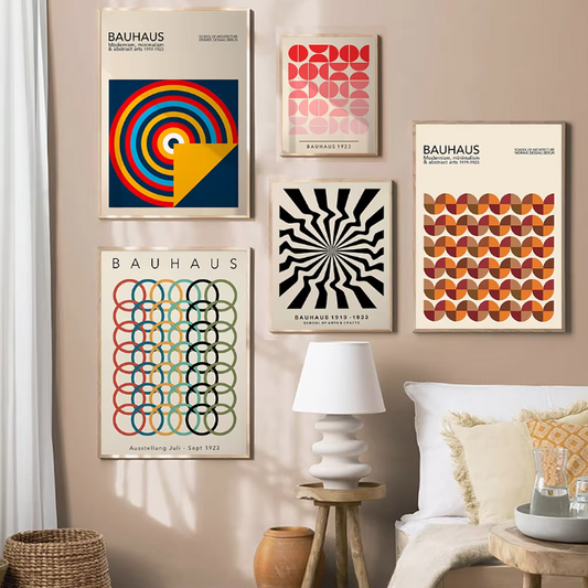 Modernistische Bauhaus Geometrische Canvas Poster – Retro Mid-Century Wanddecoratie voor Woonkamer