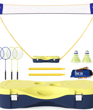 Badminton Net Set met Standaard en 4 Rackets – Draagbaar en Compleet voor Binnen en Buiten