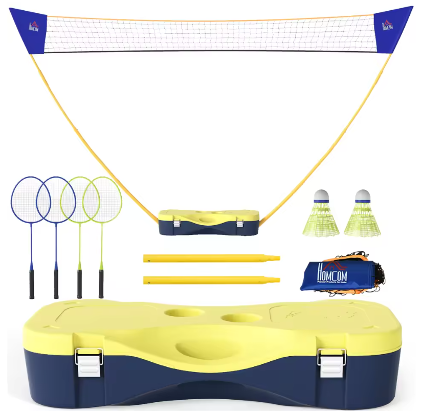 Badminton Net Set met Standaard en 4 Rackets – Draagbaar en Compleet voor Binnen en Buiten