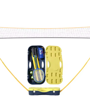 Badminton Net Set met Standaard en 4 Rackets – Draagbaar en Compleet voor Binnen en Buiten