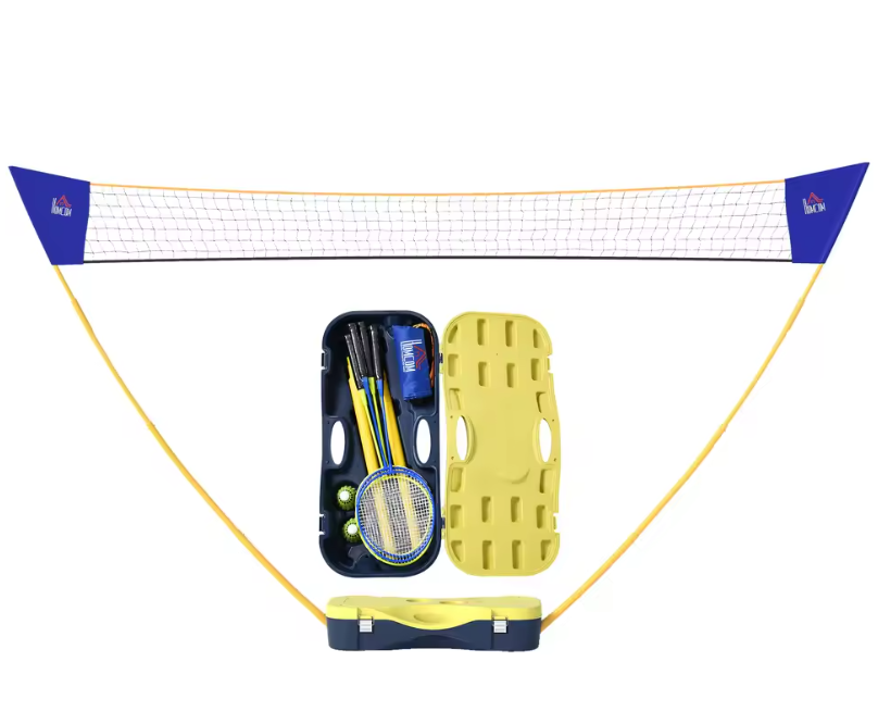 Badminton Net Set met Standaard en 4 Rackets – Draagbaar en Compleet voor Binnen en Buiten