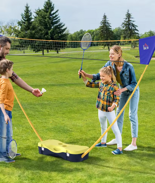 Badminton Net Set met Standaard en 4 Rackets – Draagbaar en Compleet voor Binnen en Buiten
