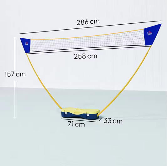 Badminton Net Set met Standaard en 4 Rackets – Draagbaar en Compleet voor Binnen en Buiten