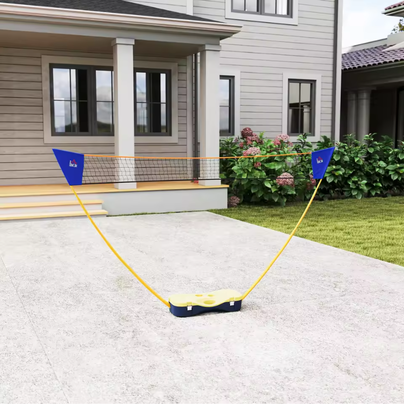 Badminton Net Set met Standaard en 4 Rackets – Draagbaar en Compleet voor Binnen en Buiten