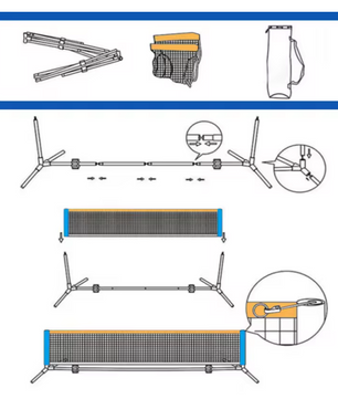 Draagbaar Sport Net 3 Meter met Standaard – Mini Tennis en Badminton Net voor Binnen en Buiten