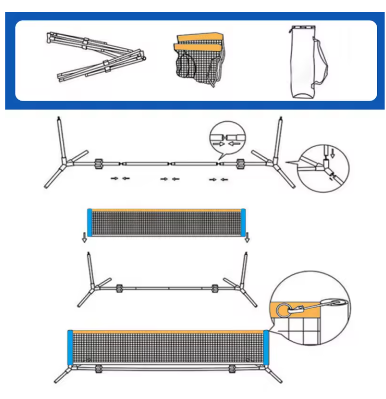 Draagbaar Sport Net 3 Meter met Standaard – Mini Tennis en Badminton Net voor Binnen en Buiten