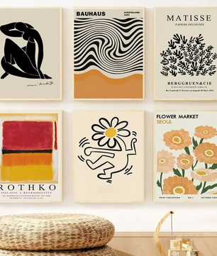 Abstracte Bloemen Canvas Poster – Moderne Wanddecoratie in Oranje Tint