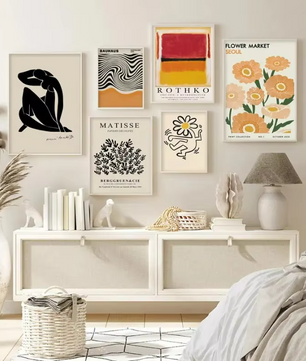 Abstracte Bloemen Canvas Poster – Moderne Wanddecoratie in Oranje Tint
