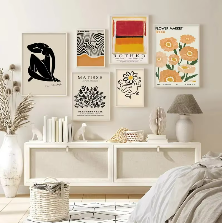 Abstracte Bloemen Canvas Poster – Moderne Wanddecoratie in Oranje Tint