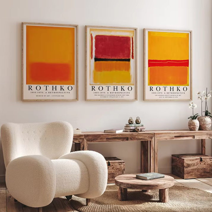 Abstracte Bloemen Canvas Poster – Moderne Wanddecoratie in Oranje Tint