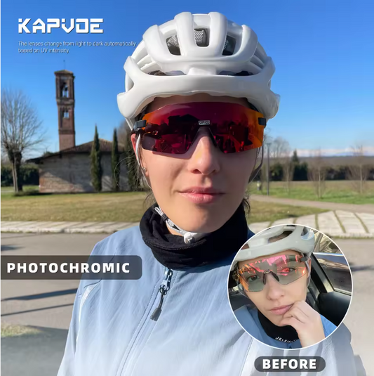Sport Zonnebril Fotochromisch – UV400 Fietsbril met Frameloos Design voor Outdoor en MTB