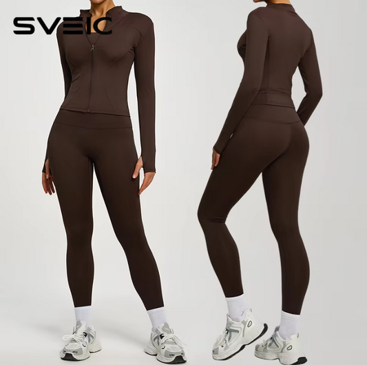 Dames Sport Set – 2-Delige Fitness Outfit met Jacket en High Waist Legging