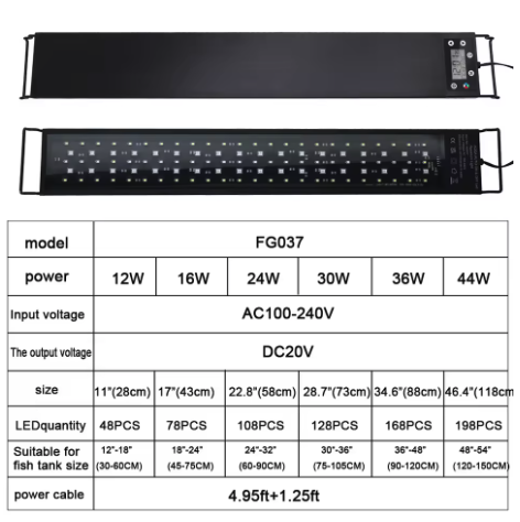 LED Aquarium Verlichting 30-60 cm – Full Spectrum Plant Lamp met Timer en Dimbare Lichtstanden