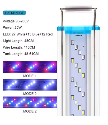 Ultradunne LED Aquarium Verlichting – Klem Lamp voor Aquatische Planten met Blauw, Wit en Rood Licht