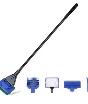5-in-1 Aquarium Reinigingsset – Algen Schraper, Borstel en Tang met Lange Steel