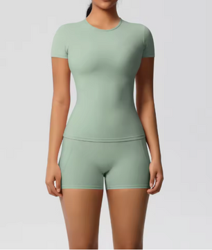 Dames Sportset 2-Delig – Yoga Shirt en High Waist Shorts voor Fitness en Workout