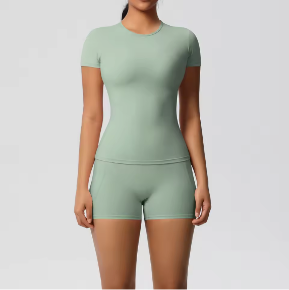 Dames Sportset 2-Delig – Yoga Shirt en High Waist Shorts voor Fitness en Workout