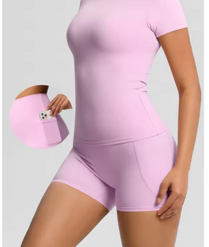Dames Sportset 2-Delig – Yoga Shirt en High Waist Shorts voor Fitness en Workout