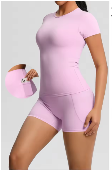 Dames Sportset 2-Delig – Yoga Shirt en High Waist Shorts voor Fitness en Workout