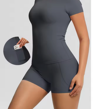 Dames Sportset 2-Delig – Yoga Shirt en High Waist Shorts voor Fitness en Workout