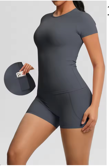 Dames Sportset 2-Delig – Yoga Shirt en High Waist Shorts voor Fitness en Workout