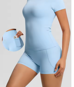 Dames Sportset 2-Delig – Yoga Shirt en High Waist Shorts voor Fitness en Workout