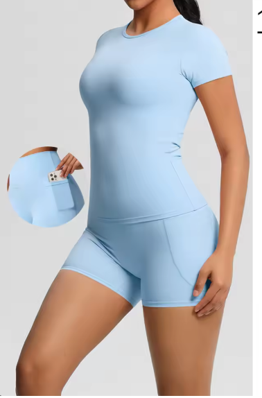 Dames Sportset 2-Delig – Yoga Shirt en High Waist Shorts voor Fitness en Workout