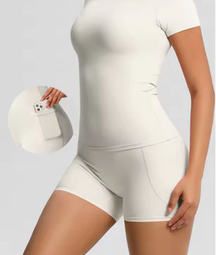 Dames Sportset 2-Delig – Yoga Shirt en High Waist Shorts voor Fitness en Workout