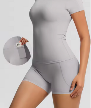 Dames Sportset 2-Delig – Yoga Shirt en High Waist Shorts voor Fitness en Workout