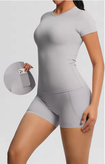 Dames Sportset 2-Delig – Yoga Shirt en High Waist Shorts voor Fitness en Workout