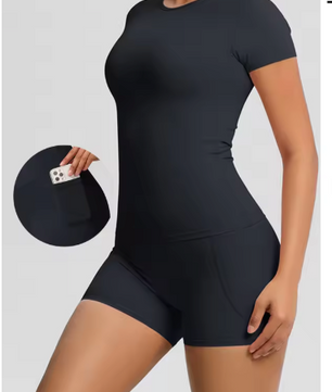 Dames Sportset 2-Delig – Yoga Shirt en High Waist Shorts voor Fitness en Workout
