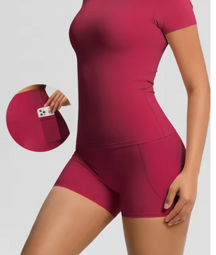 Dames Sportset 2-Delig – Yoga Shirt en High Waist Shorts voor Fitness en Workout