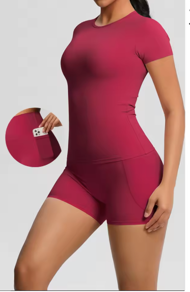 Dames Sportset 2-Delig – Yoga Shirt en High Waist Shorts voor Fitness en Workout