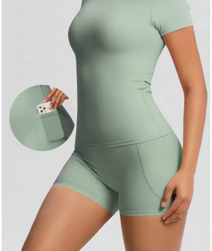 Dames Sportset 2-Delig – Yoga Shirt en High Waist Shorts voor Fitness en Workout