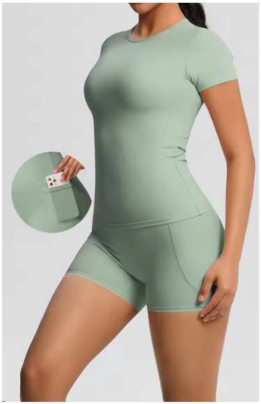 Dames Sportset 2-Delig – Yoga Shirt en High Waist Shorts voor Fitness en Workout