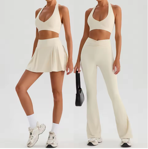 Dames Sportset 2-Delig – Yoga Set met Sport BH en Flared Broek voor Fitness en Workout